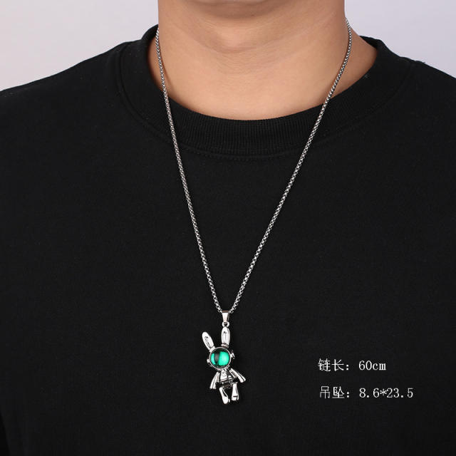 Hiphop alloy rabbit pendant stainless steel chain necklace for men