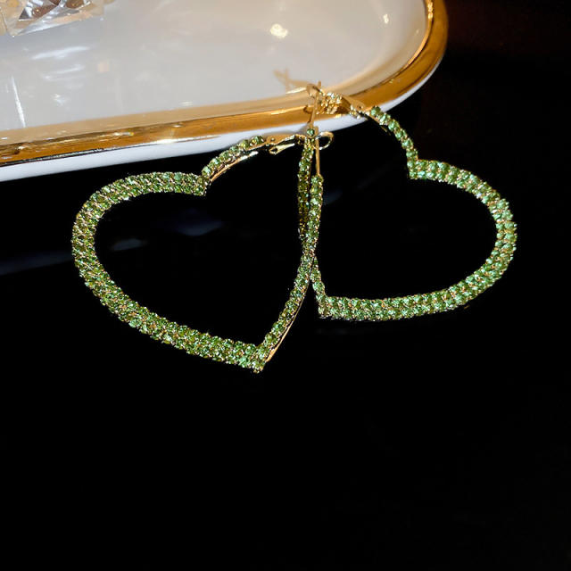 Luxury colorful rhinestone diamond heart hoop earrings