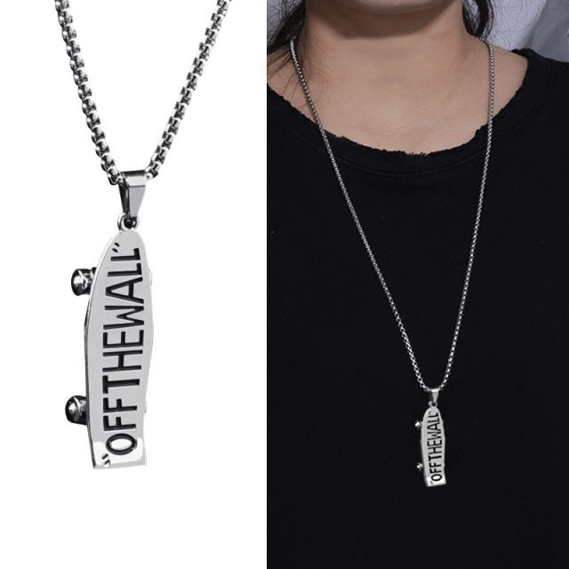 OFF THE WALL letter skateboard pendant stainless steel chain necklace for men