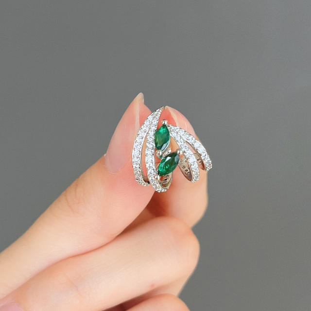 Elegant pave setting cubic zircon green diamond copper ear studs