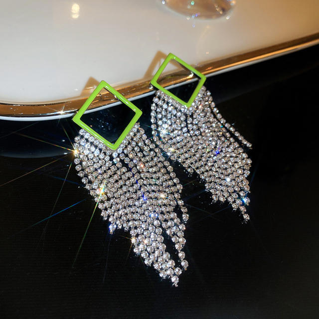 Luxury hollow out colorful diamond tassel earrings