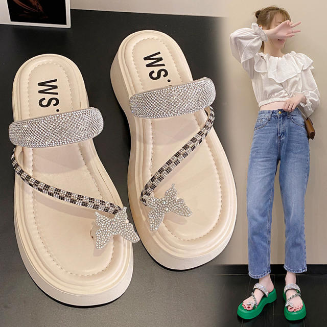 Summer design diamond butterfly Platform slippers