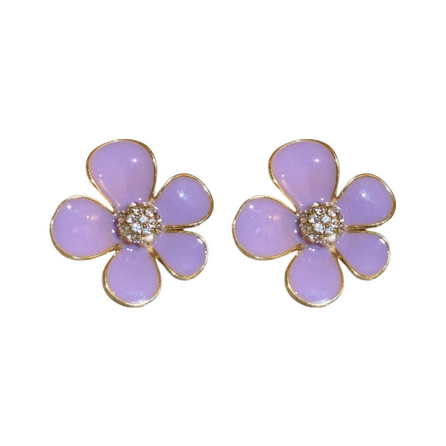 Elegant sweet enamel flower studs earrings