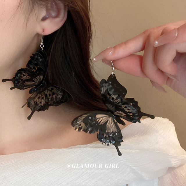Vintage black color acrylic butterfly dangle earrings