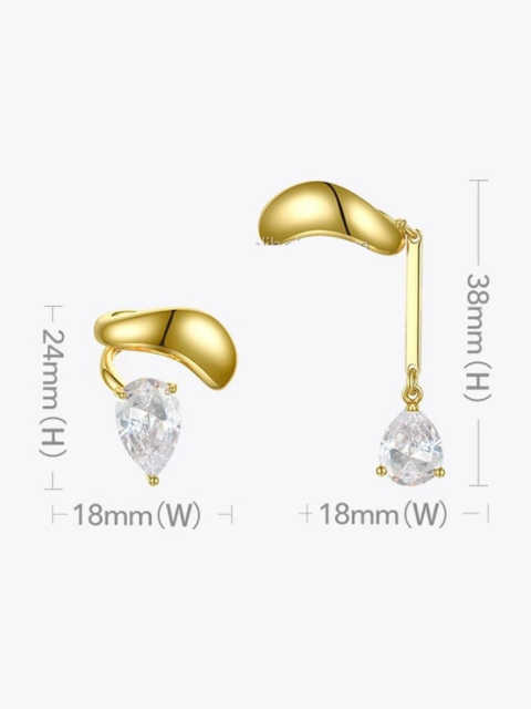 18K real gold plated copper cubic zircon drop Asymmetrical ear cuff