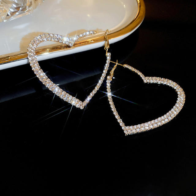 Luxury colorful rhinestone diamond heart hoop earrings