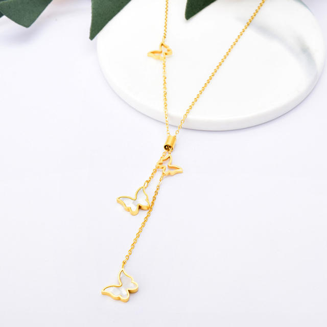 Korean fashion elegant butterfly stainless steel slide necklace