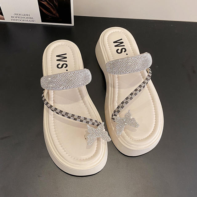 Summer design diamond butterfly Platform slippers