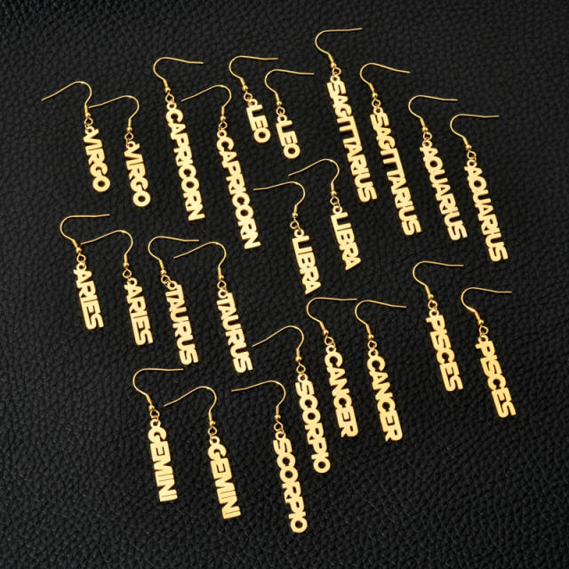 18K gold plated zodiac stainless steel earrings