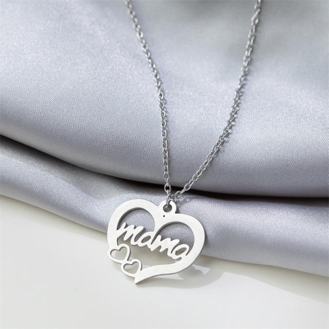 Fashionable heart shape mom letter mother's day stainless steel necklace