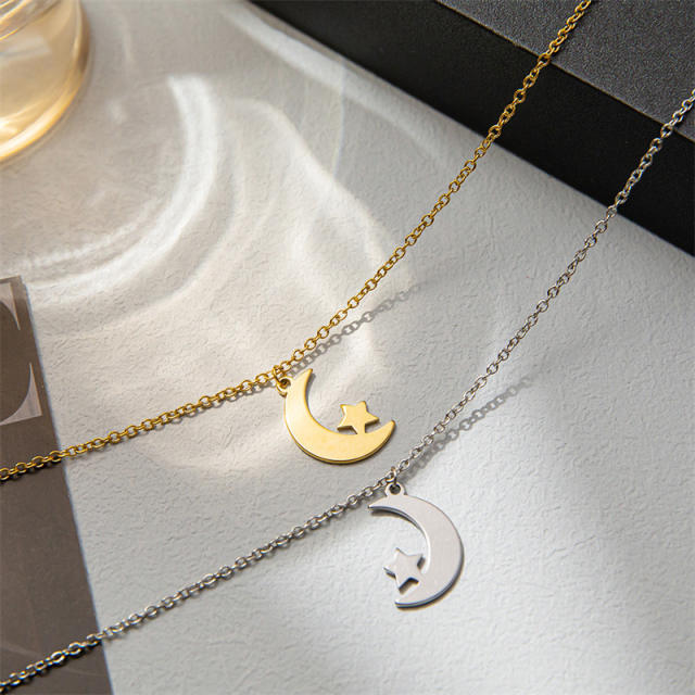 Fashionable moon star stainless steel necklace
