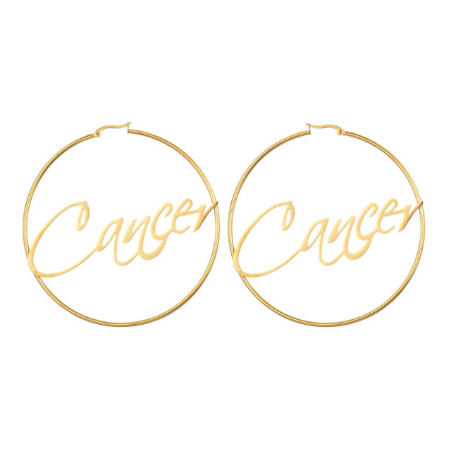 18K gold plated zodiac stainless steel hoop earrings