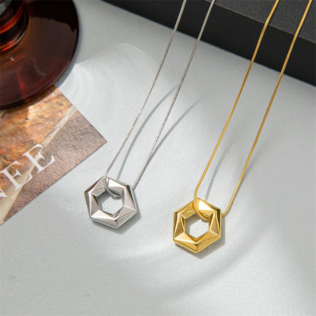 Korean fashion concise geometric pendant stainless steel necklace