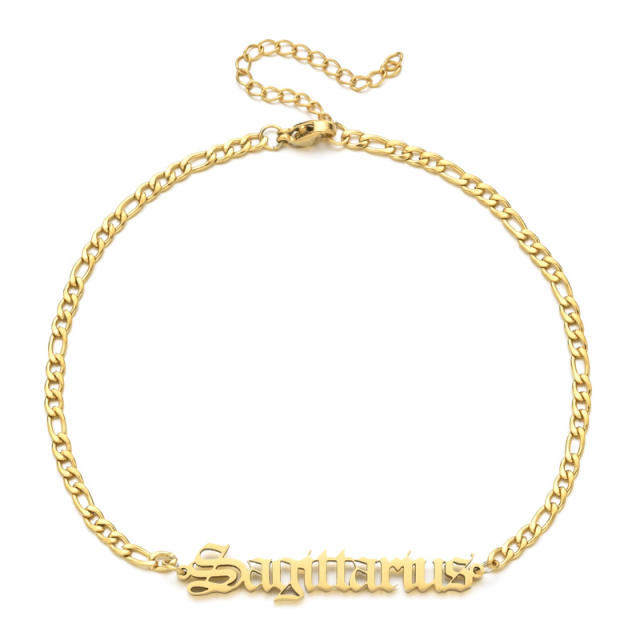 18K gold plated zodiac stainless steel anklet