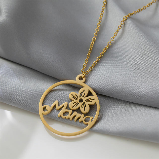 Korean fashion mama letter hollow pendant mother's day stainless steel necklace