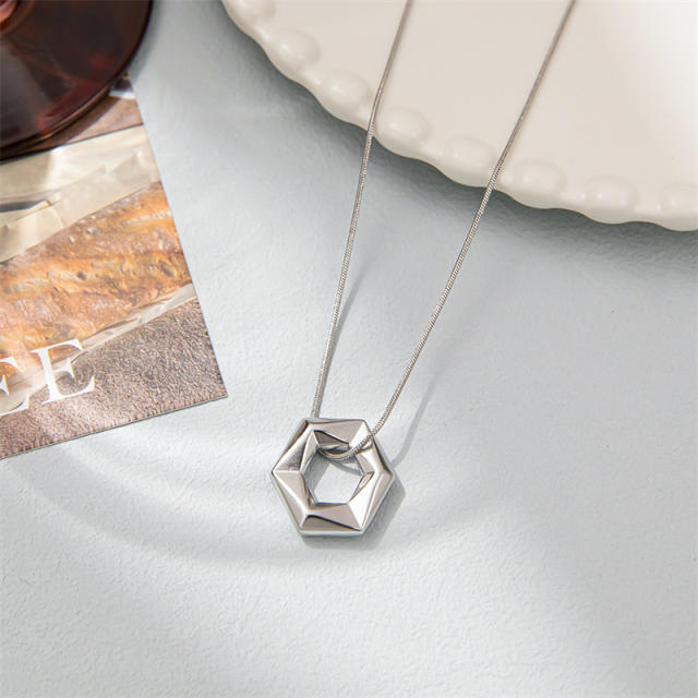 Korean fashion concise geometric pendant stainless steel necklace