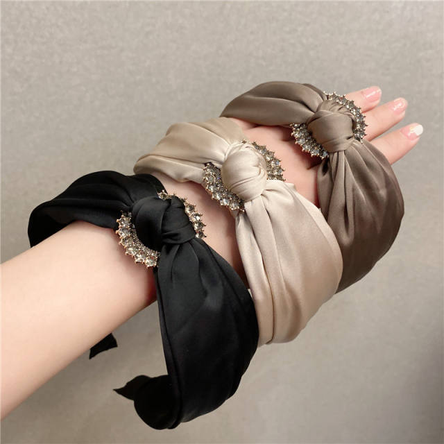 Korean fashion plain color vintage rhinestone buckle knotted headband