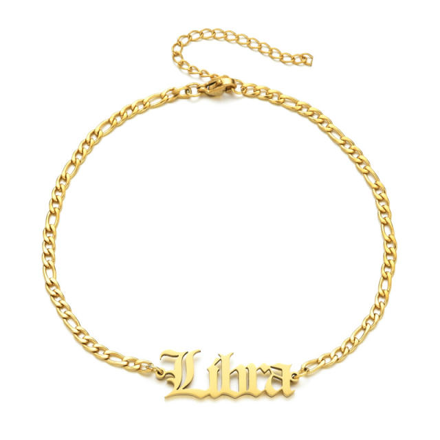 18K gold plated zodiac stainless steel anklet