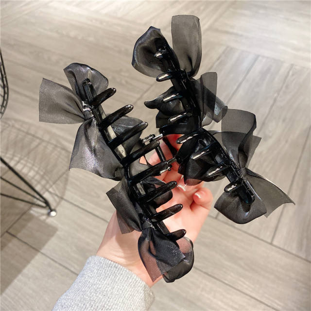 Korean fashion elegant black bow large hair claw clips