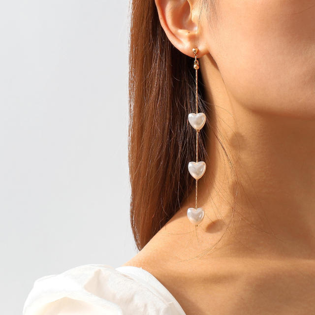 Elegant heart pearl alloy long earrings