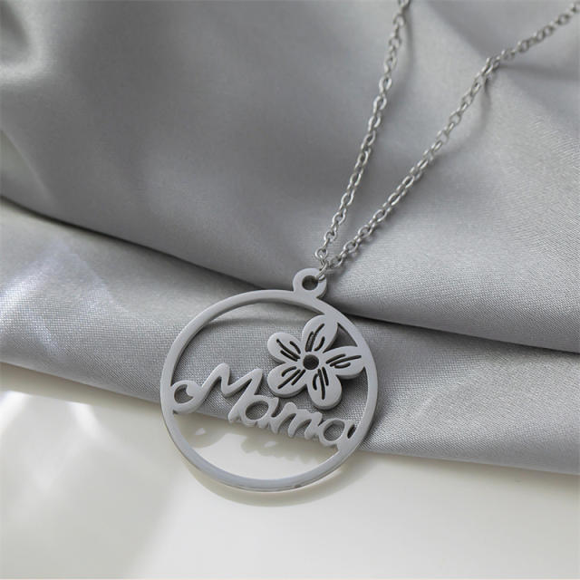 Korean fashion mama letter hollow pendant mother's day stainless steel necklace