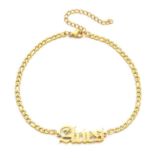 18K gold plated zodiac stainless steel anklet