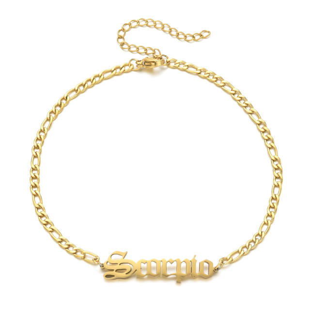 18K gold plated zodiac stainless steel anklet