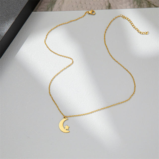 Fashionable moon star stainless steel necklace