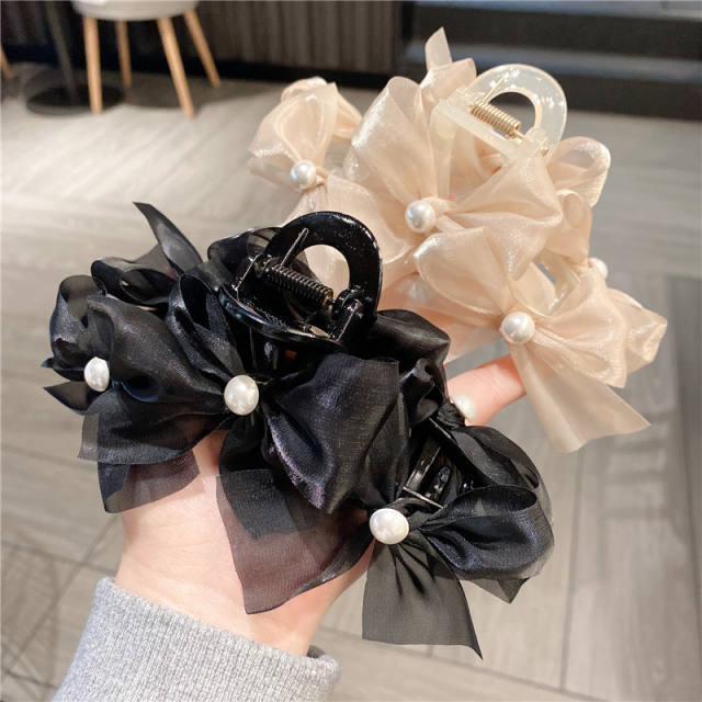 Korean fashion elegant black bow large hair claw clips