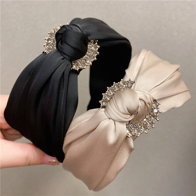 Korean fashion plain color vintage rhinestone buckle knotted headband