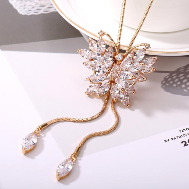 Delicate diamond butterfly slide long necklace sweater chain