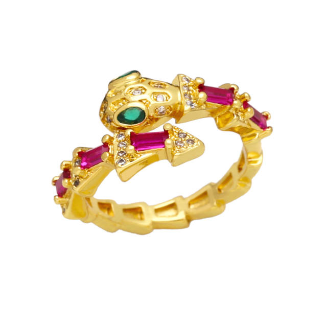 Occident fashion color cubic zircon gold plated copper snake rings