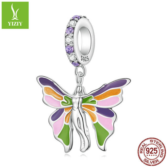 925 sterling silver enamel butterfly charm pendant diy bracelet