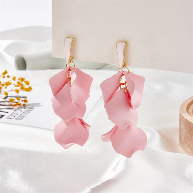 925 needle candy color painting petal flower dangle earrings