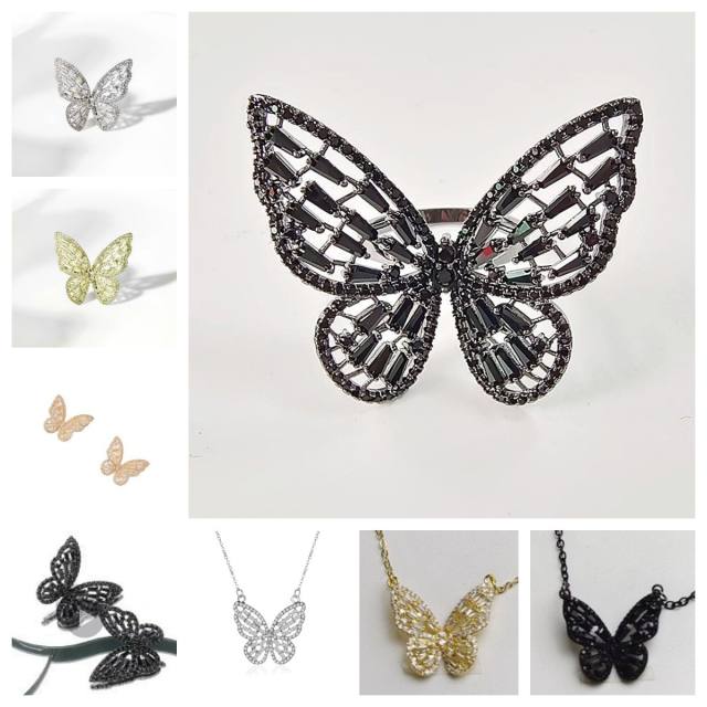 Hot sale pave setting rhinestone butterfly necklace set