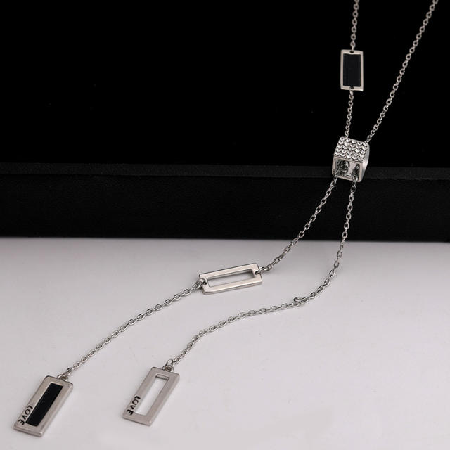 Korean fashion stainless steel chain diamond slide long necklace sweater chain