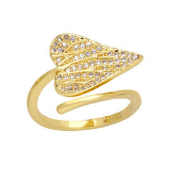 Occident fashion pave setting color cubic zircon leaf gold plated copper rings