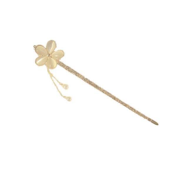 Delicate opal stone flower tassel chinese trend hair sticks