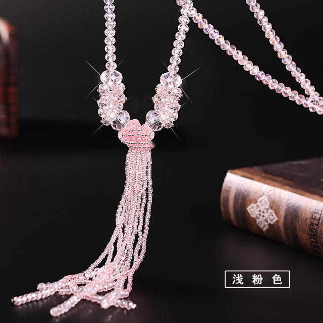 Austrian crystal bead tassel long necklace sweater chain