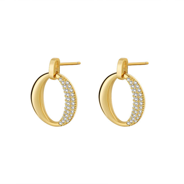 925 needle diamond circle gold plated copper earrings
