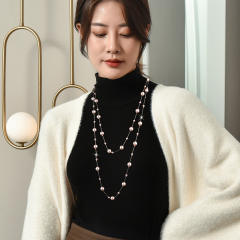 Elegant two layer pearl bead long necklace sweater chain