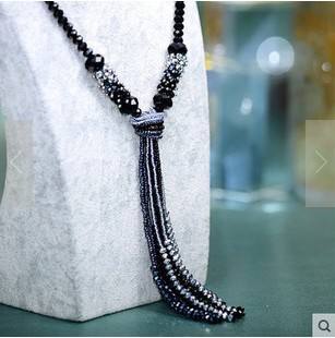 Austrian crystal bead tassel long necklace sweater chain