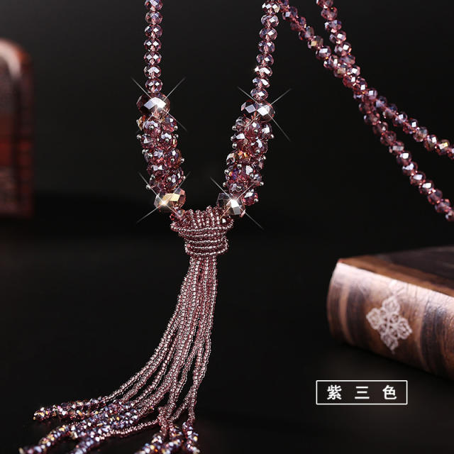 Austrian crystal bead tassel long necklace sweater chain