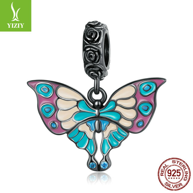 925 sterling silver enamel butterfly charm pendant diy bracelet