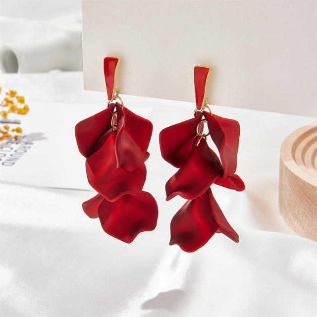 925 needle candy color painting petal flower dangle earrings
