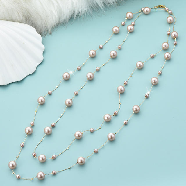 Elegant two layer pearl bead long necklace sweater chain