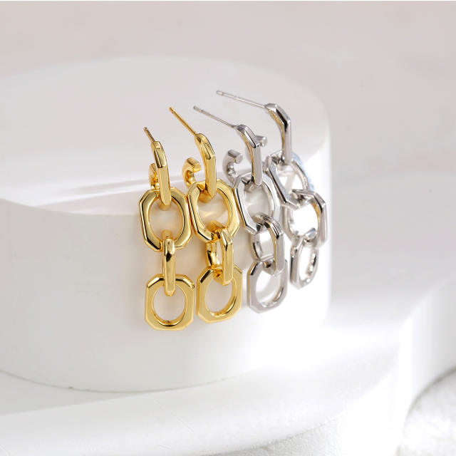 Korean fashion gold plated copper chain earrings
