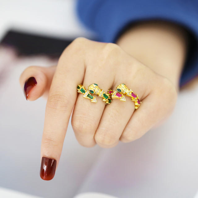 Occident fashion color cubic zircon gold plated copper snake rings