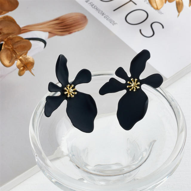 925 needle candy color painting petal flower studs earrings