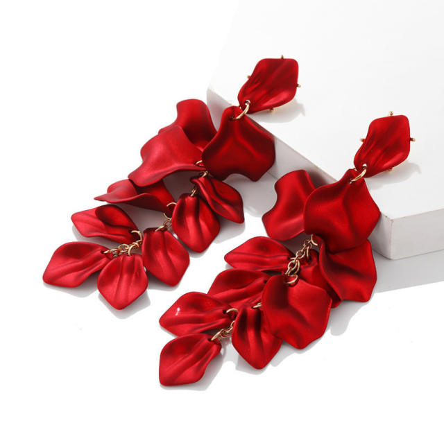 Korean fashion candy color petal flower dangle earrings long earrings